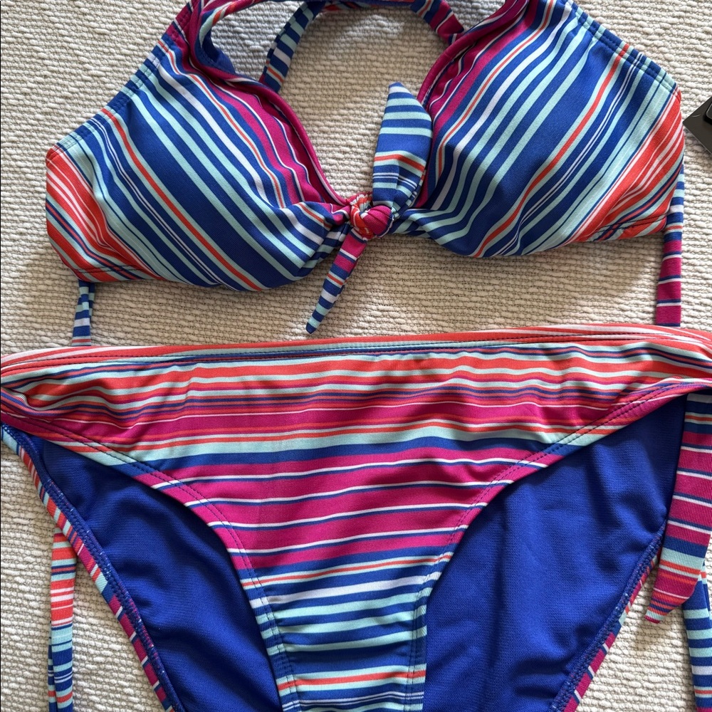 A.n.a striped bikini top m bottom L